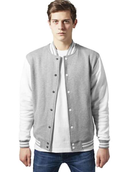 Jack Woo Grey and White Varsity Jacket with Erect Collar