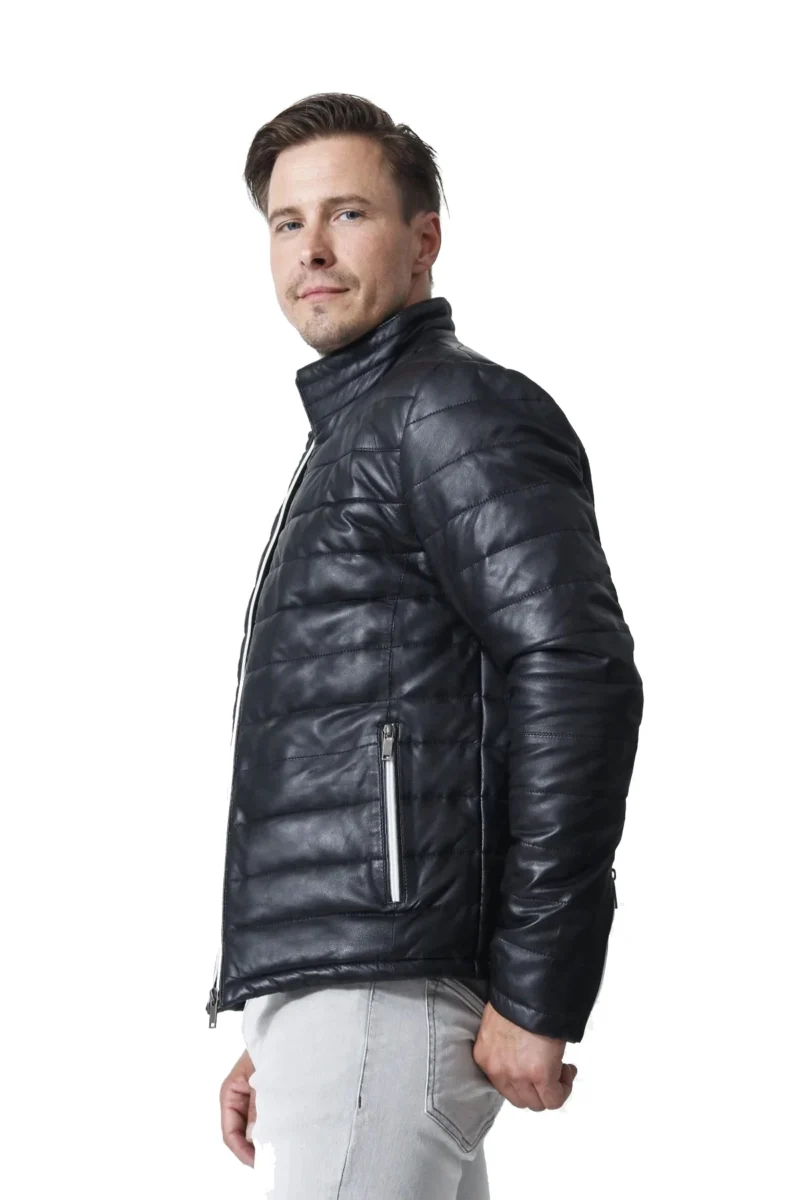 Jason Shah Genuine Black Leather Mens Puffer Jacket - Image 2