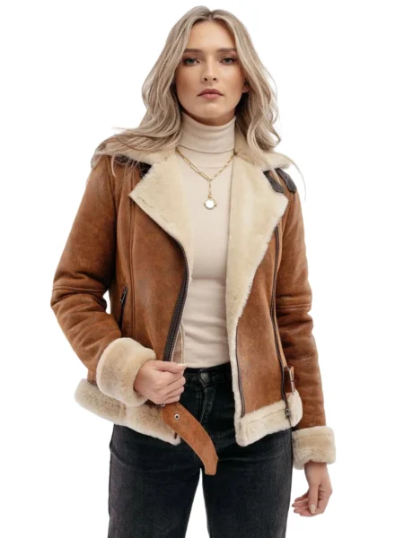 Dace Women Fashion Waxed Brown Aviator Bomber Leather Jacket