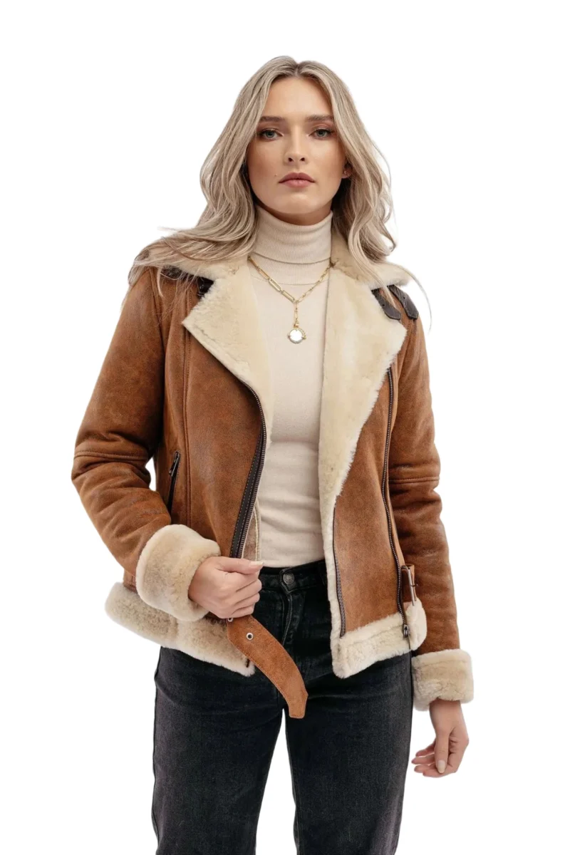 Dace Women Fashion Waxed Brown Aviator Bomber Leather Jacket