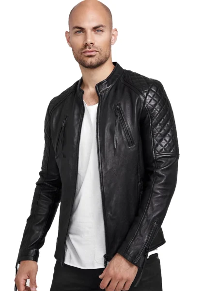 James Mens Black Diamond Quilted Inflatable Leather Jacket