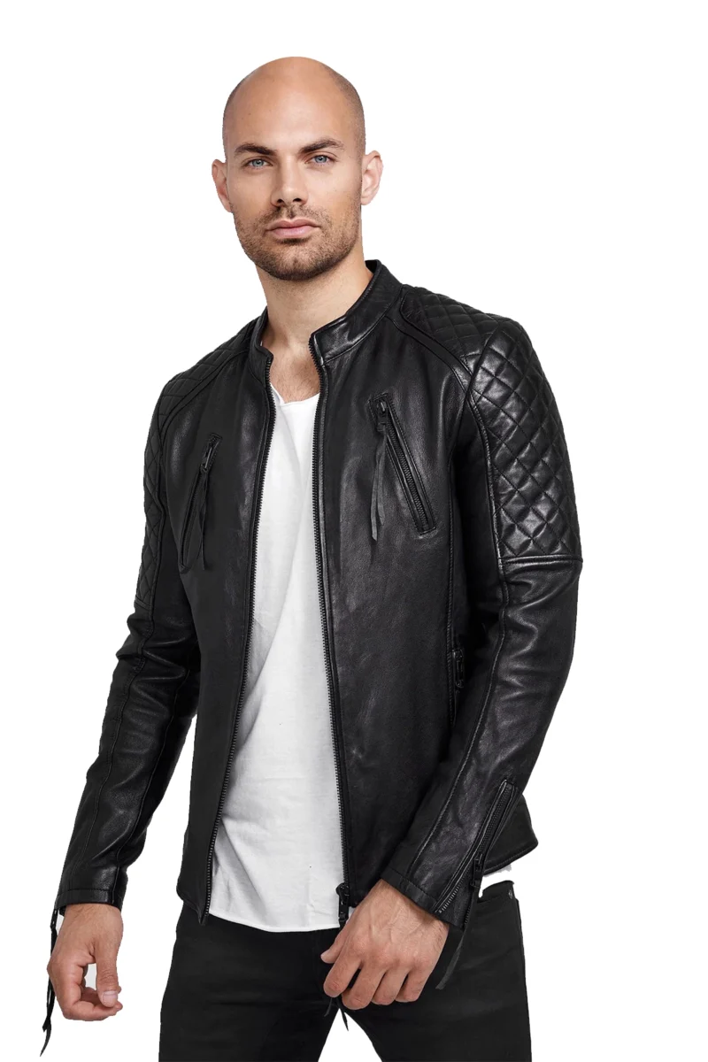 James Mens Black Diamond Quilted Inflatable Leather Jacket