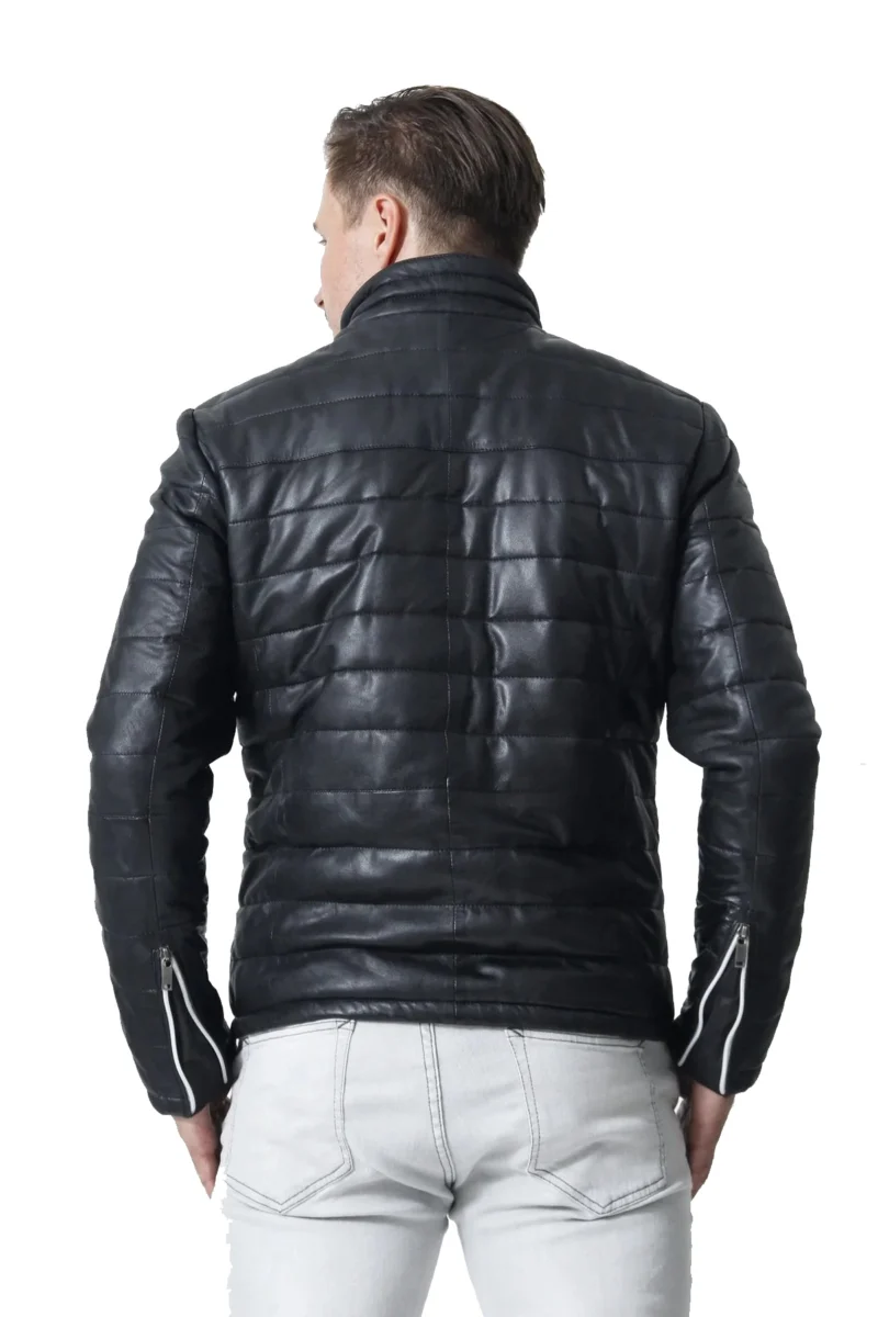 Jason Shah Genuine Black Leather Mens Puffer Jacket - Image 6