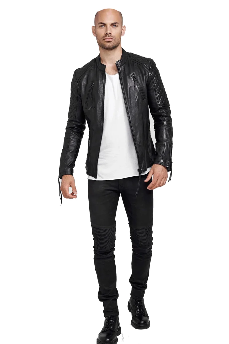 James Mens Black Diamond Quilted Inflatable Leather Jacket - Image 2