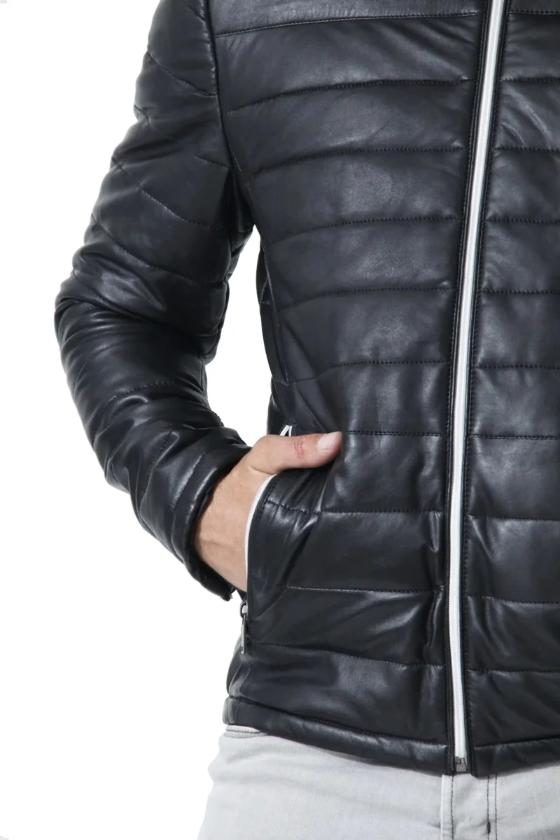 Jason Shah Genuine Black Leather Mens Puffer Jacket - Image 5