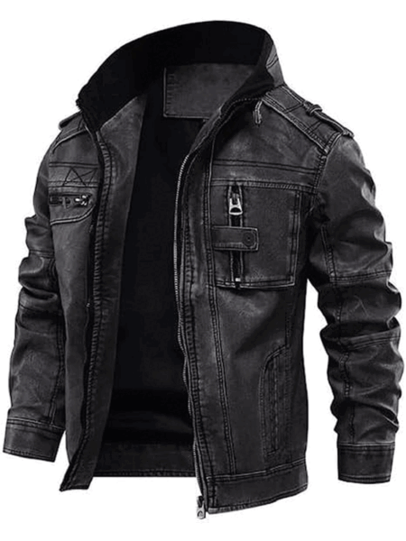 Men Distressed Grey Cafe Racer Leather Jacket