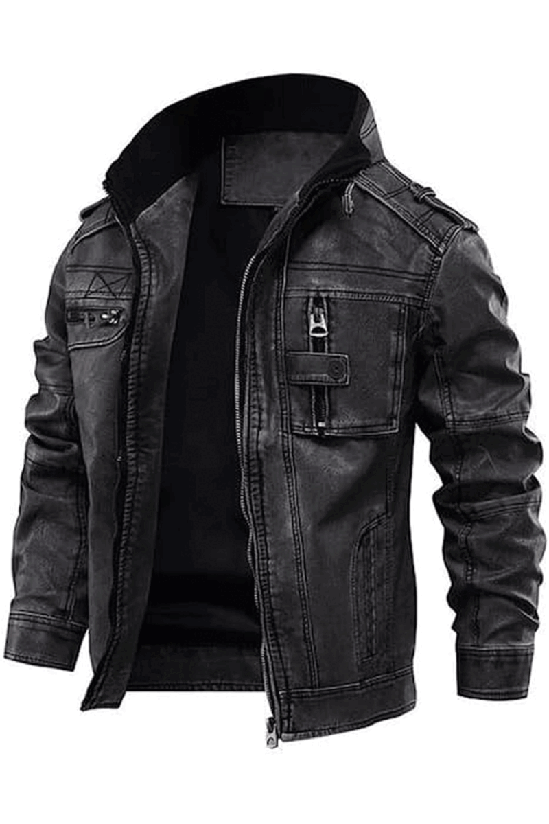 Men Distressed Grey Cafe Racer Leather Jacket