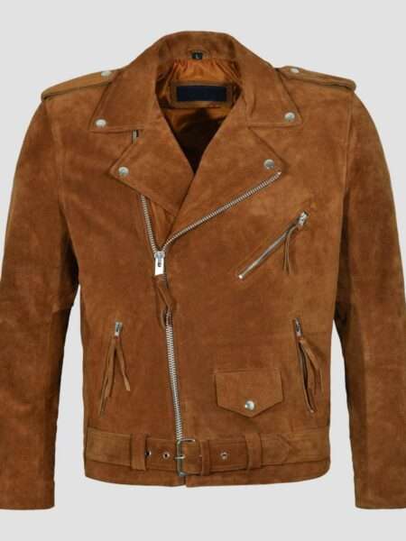Alan Brando Brown Suede Fringe Leather Jacket