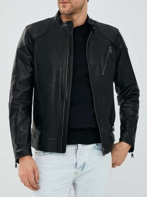 Burton Casual Black Sheepskin Leather Jacket for Men