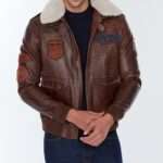 Maverick Brown Bomber Flight Leather Jacket for Men