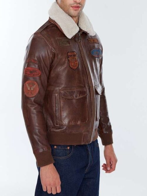 Maverick Brown Bomber Flight Leather Jacket