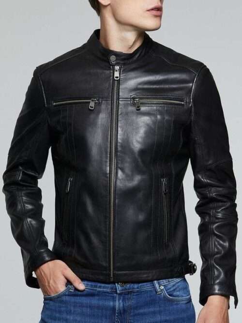 Amigo Casual Black Leather Jacket for Men