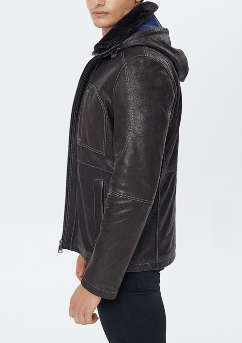 Anderson Black Hooded Leather Jacket for Men - Image 3