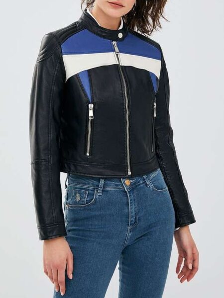 Blue Carol Fashionable Leather Jacket for Women