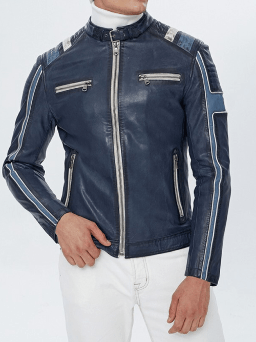 Boston Blue Biker Leather Jacket for Men