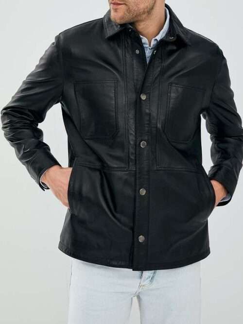 Butler Casual Black Leather Jacket for Men