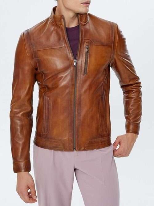 Daniel Waxed Brown Slimfit Leather Jacket