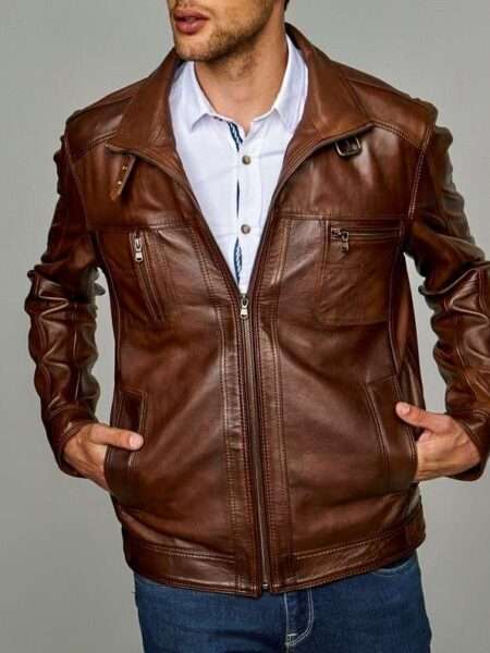 Jon Wick Waxed Brown Leather Jacket for Men