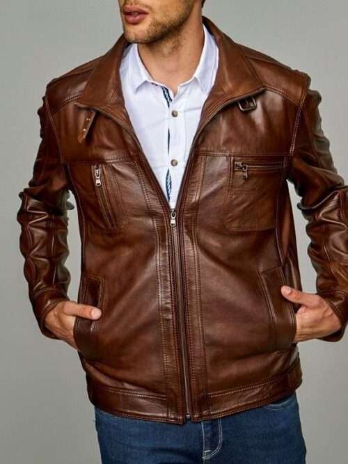 Jon Wick Waxed Brown Leather Jacket for Men