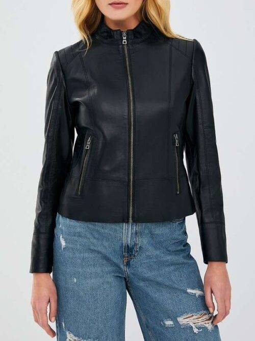 Monica Casual Black Leather Jacket for Women