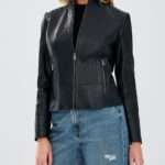 Monica Casual Black Leather Jacket for Women