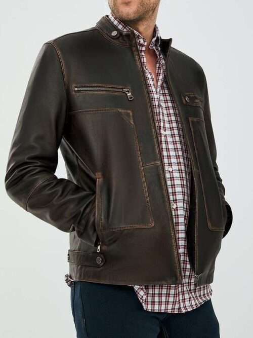 Morisson distressed brown sheepskin leather jacket