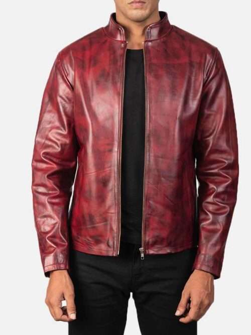 Bevan Maroon Waxed Leather Jacket