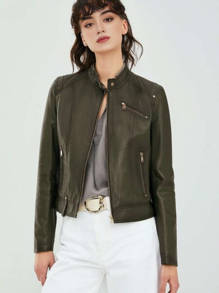 Green Leather Jacket for Women