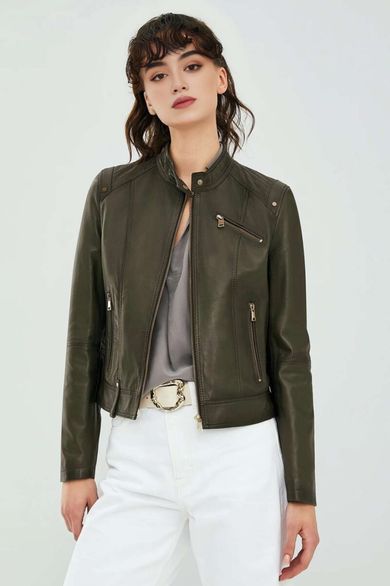 Green Leather Jacket for Women