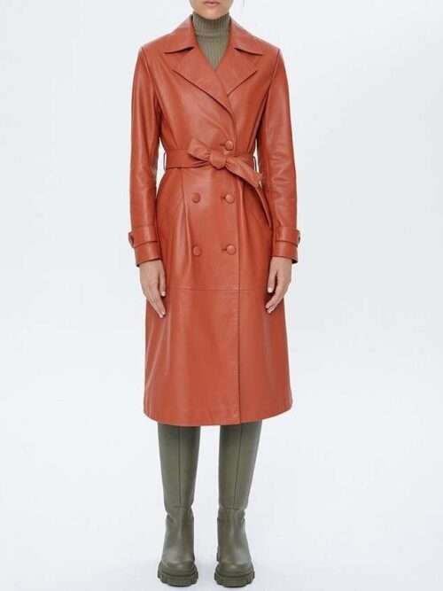 Elizabeth Brown Leather Women Trench Coat