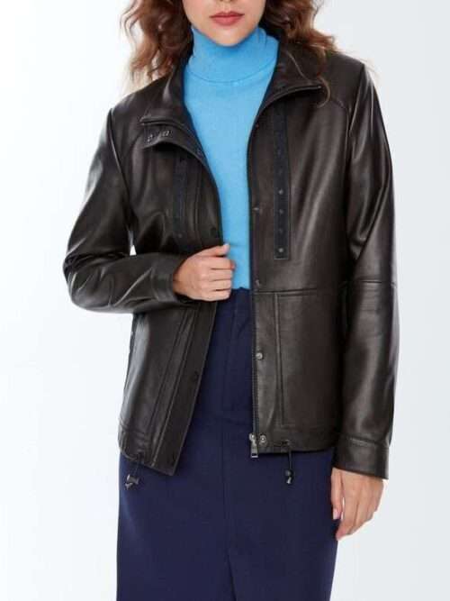 Maria Black Leather Coat for Women