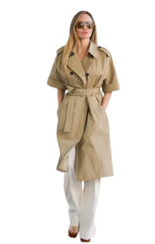 Short-Sleeved Angelina Jolie Beige Trench Coat