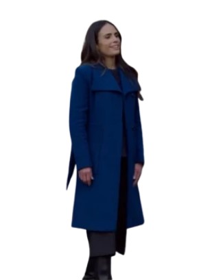 Jordana Brewster Cellar Door Blue Long Coat