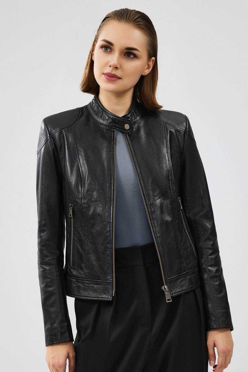 Prima Women's Black Short Leather Jacket - Image 3