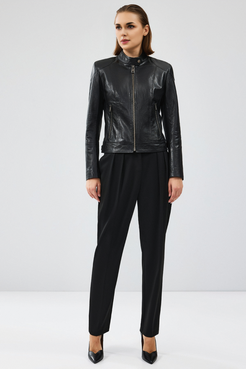 Prima Women's Black Short Leather Jacket - Image 4