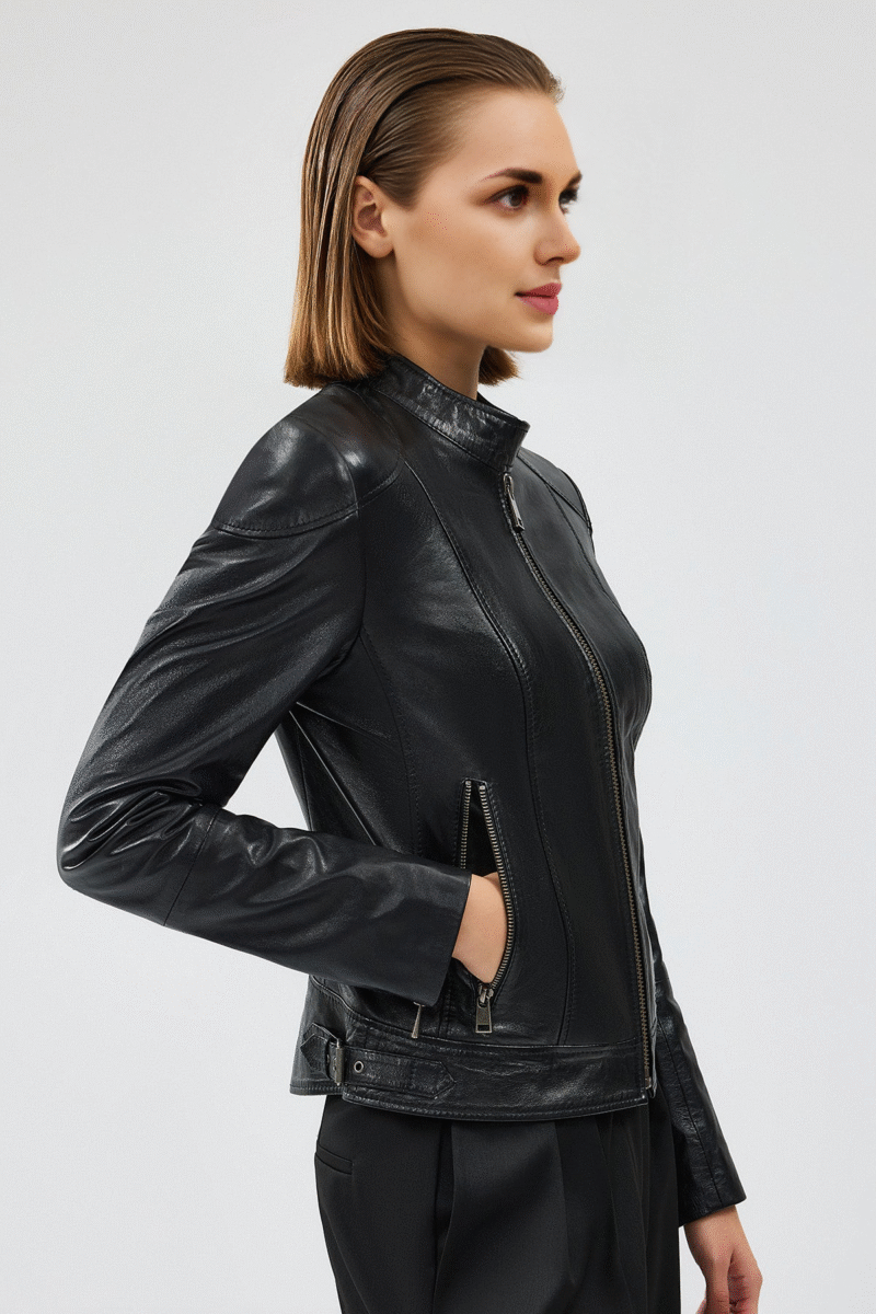 Prima Women's Black Short Leather Jacket - Image 5