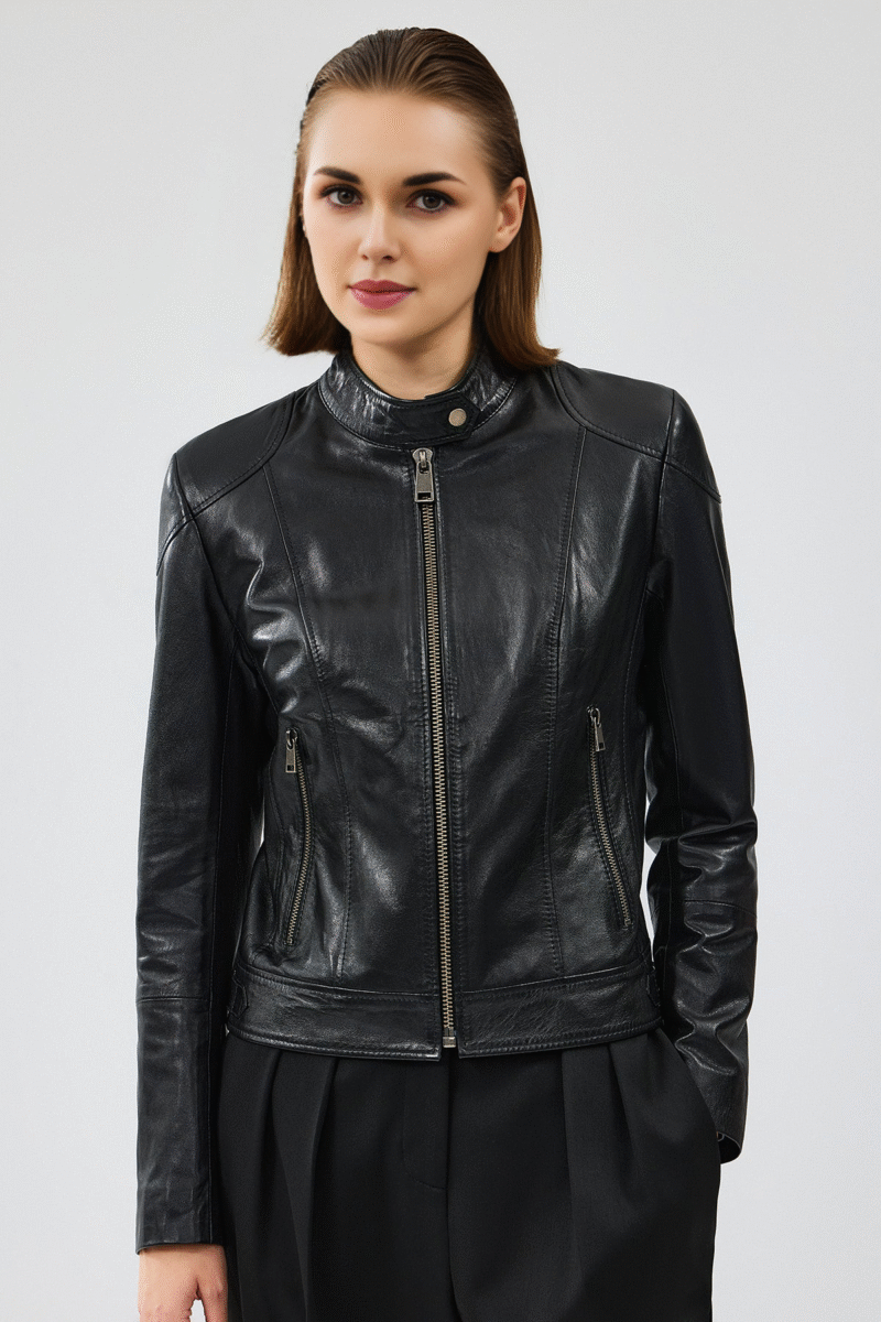 Women's Black Short Leather Jacket