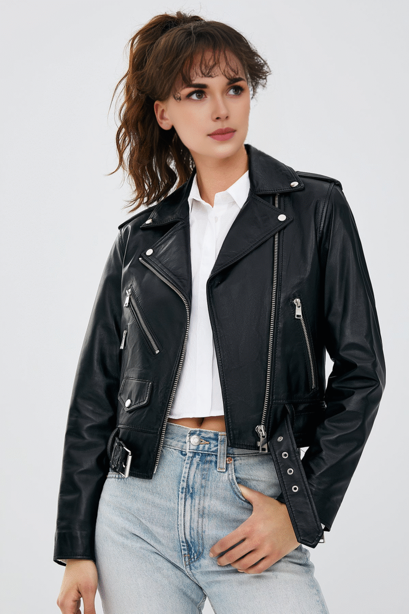 Newage Women's Black Slim-Fit Biker Leather Jacket - Image 2