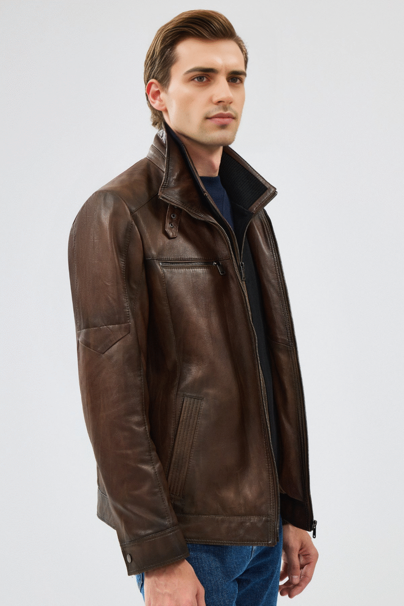 Mateo Men's Brown Leather Jacket - Image 2