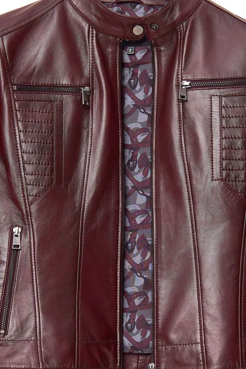 Marlyn Women's Burgundy Leather Jacket - Image 5