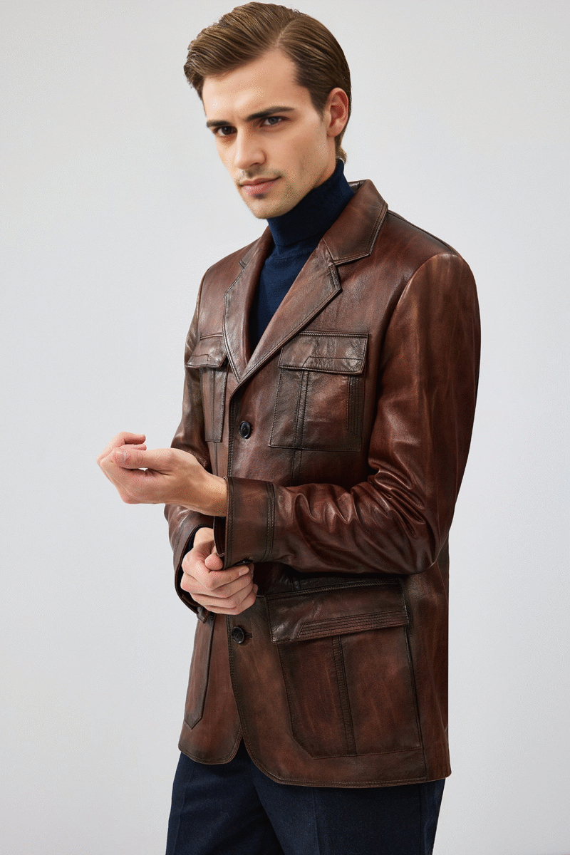 Kevin Men's Brown Blazer Leather Jacket - Image 5