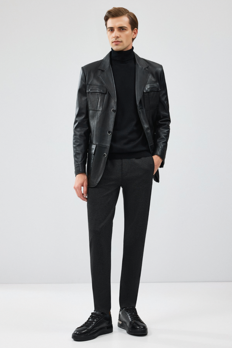 Kevin Men's Black Blazer Leather Jacket - Image 2