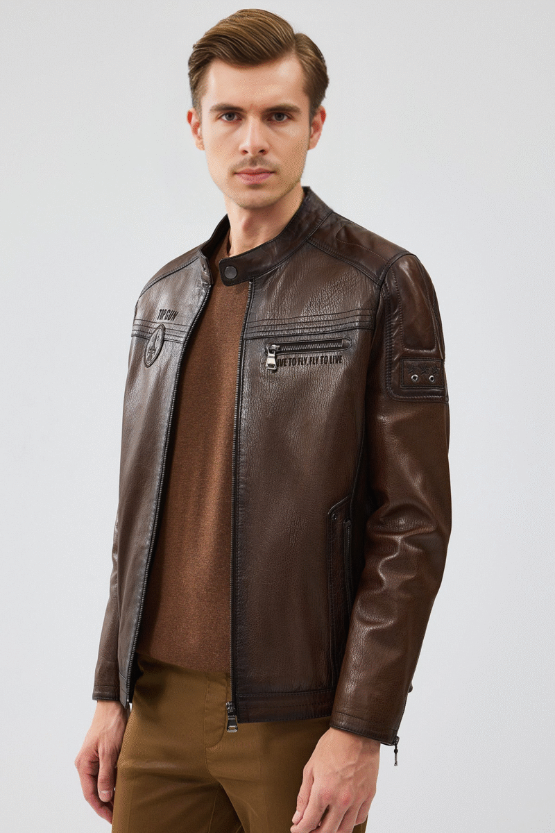 Kawhi Men's Brown Slim-Fit Leather Jacket - Image 4