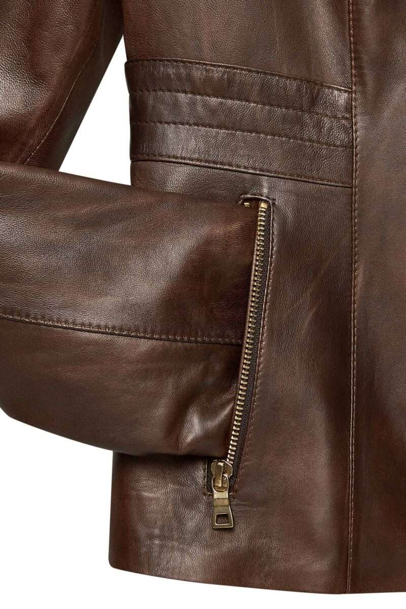 Lydia Women's Brown Short Leather Jacket - Image 2