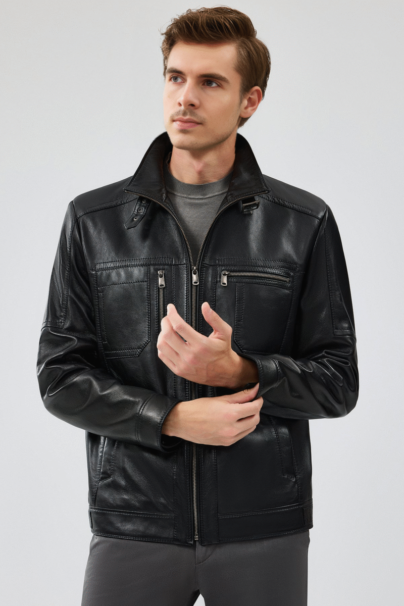 Muller-X Men's Black Leather Jacket - Image 4