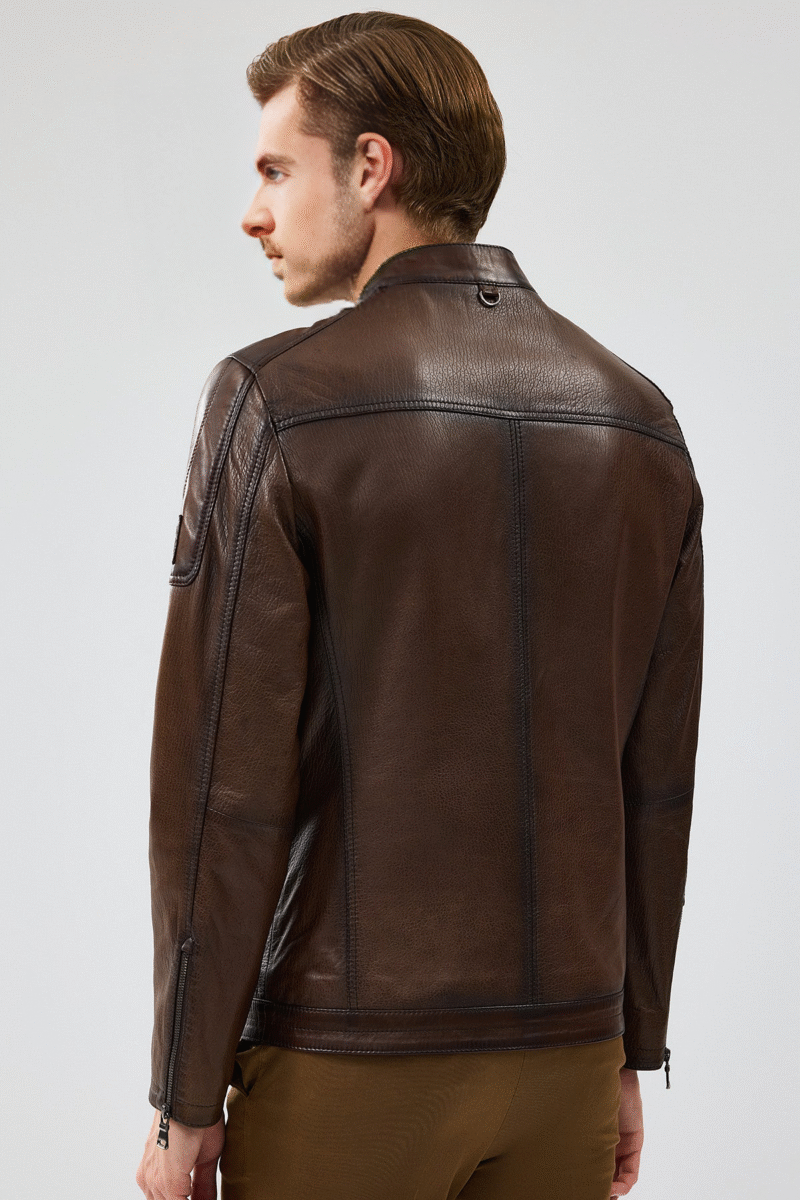 Kawhi Men's Brown Slim-Fit Leather Jacket - Image 3