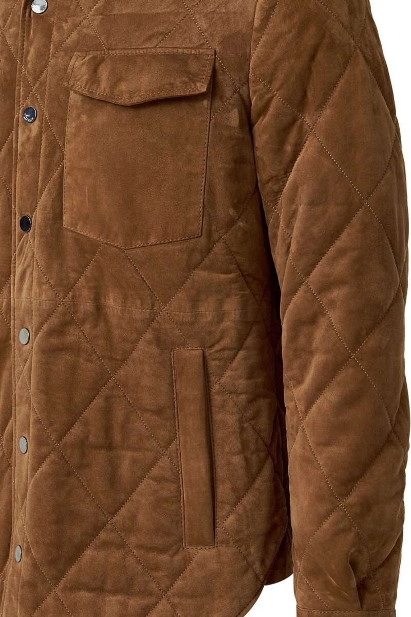 Kante Men's Camel Shirt Collar Suede Leather Coat - Image 3