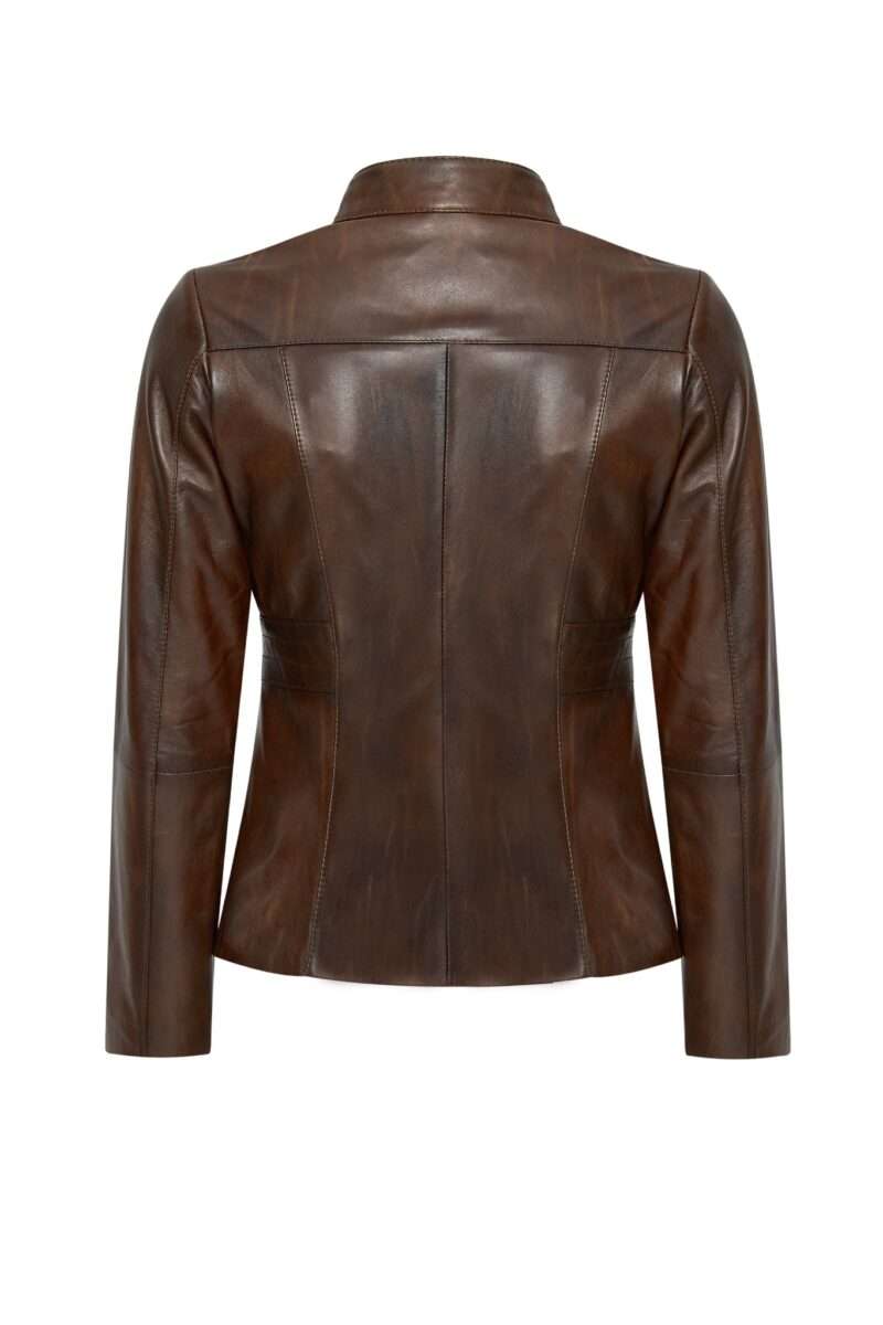 Lydia Women's Brown Short Leather Jacket - Image 3