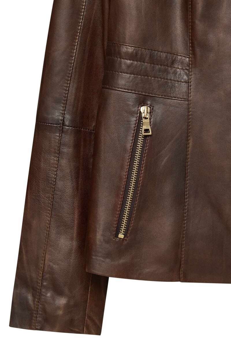 Lydia Women's Brown Short Leather Jacket - Image 4