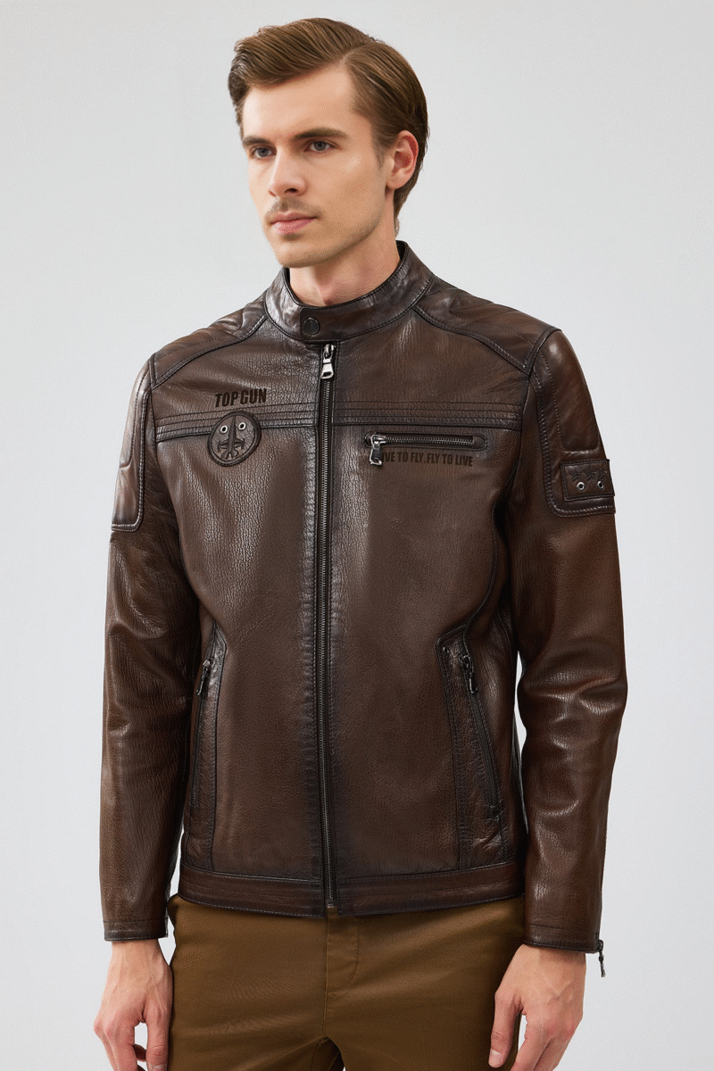 Kawhi Men's Brown Slim-Fit Leather Jacket - Image 2